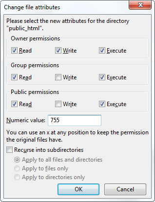 setting permissions of public_html folder